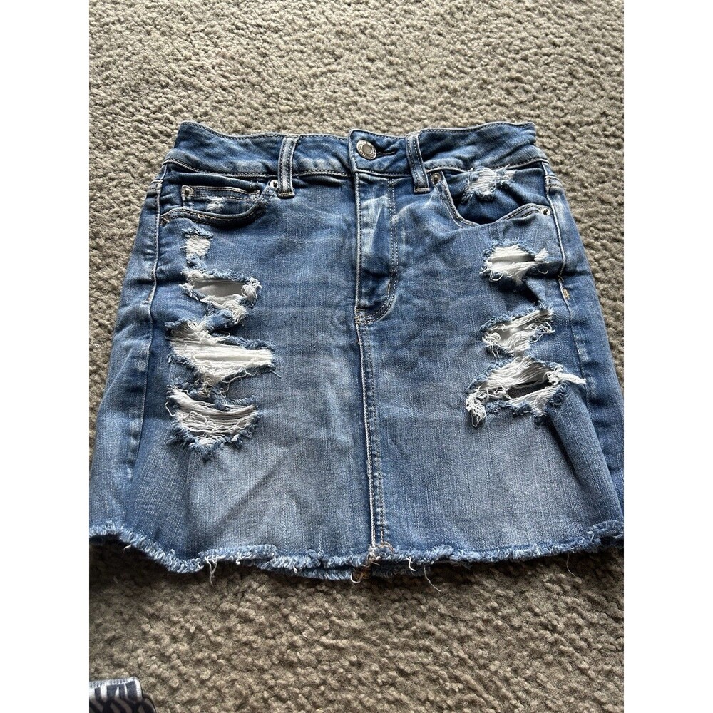 American Eagle Next Level Stretch X Distressed Denim Skirt Size 4 AE Women